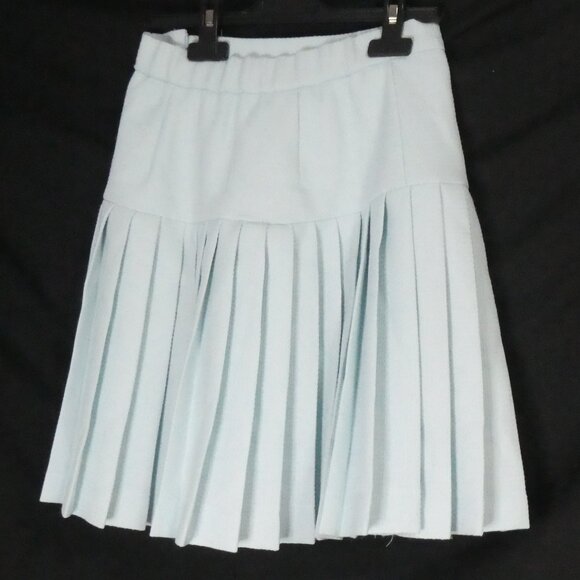 Textured Light Blue Lined Pleated Skirt | size 36 | Button and Zip Side Closure - Picture 2 of 15